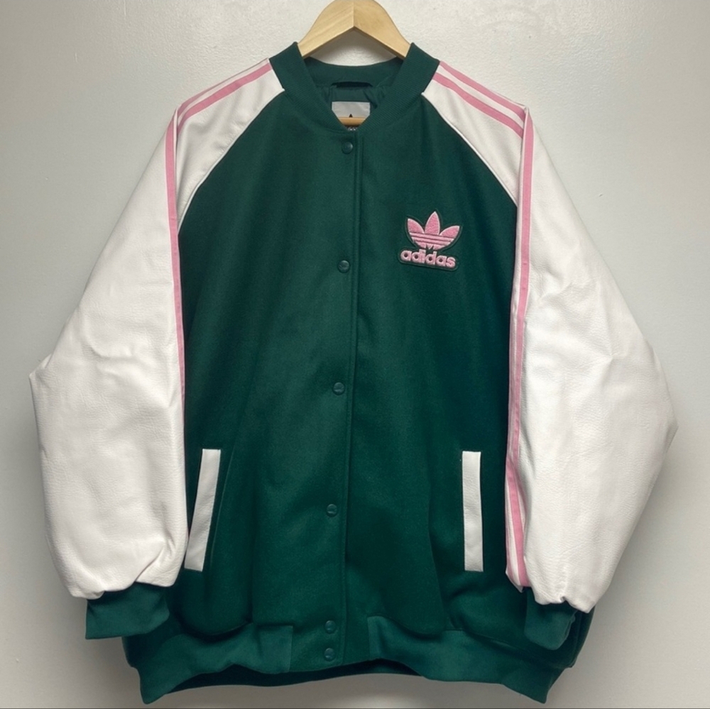 adidas Originals VRCT Jacket in White/Collegiate Green XL